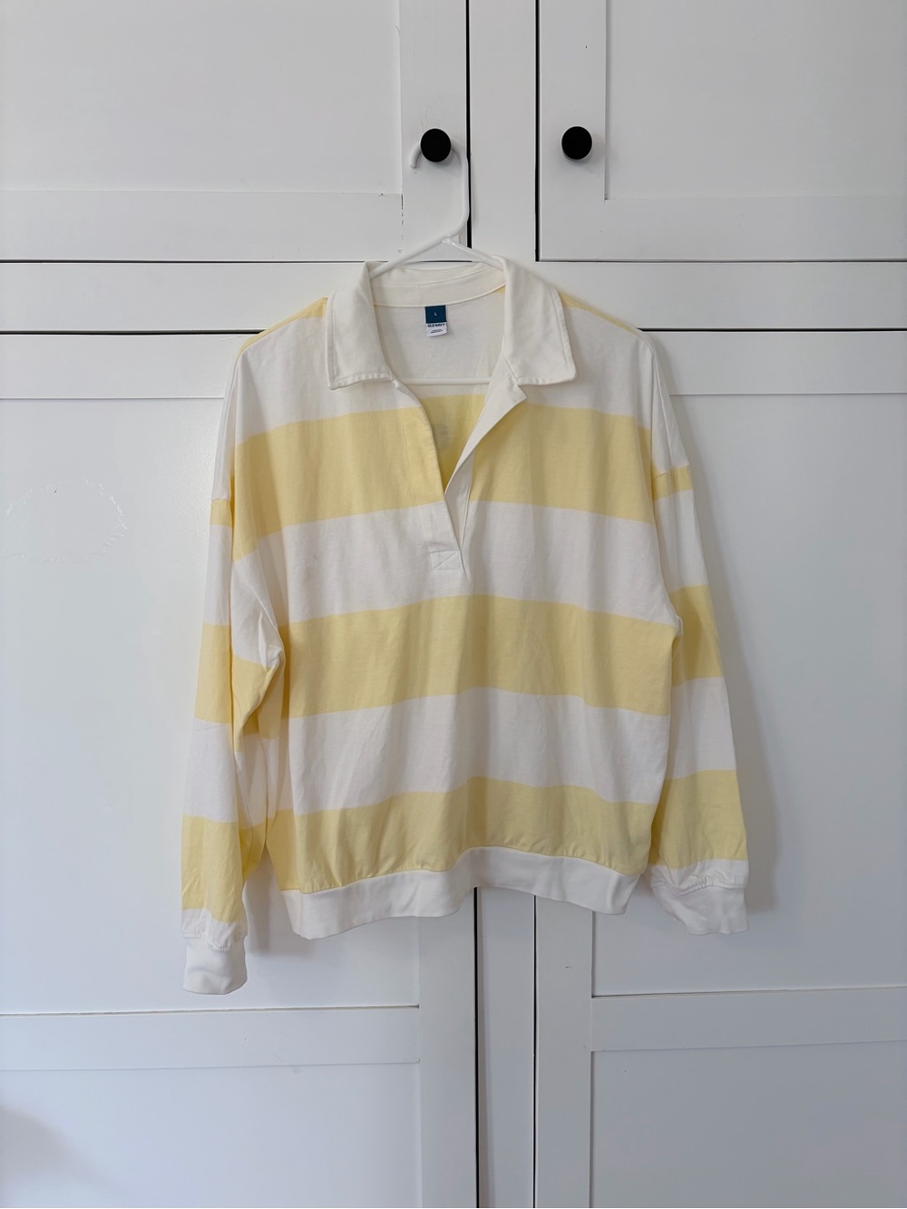 Old Navy Yellow White Rugby Stripe Polo V Shirt Size Large